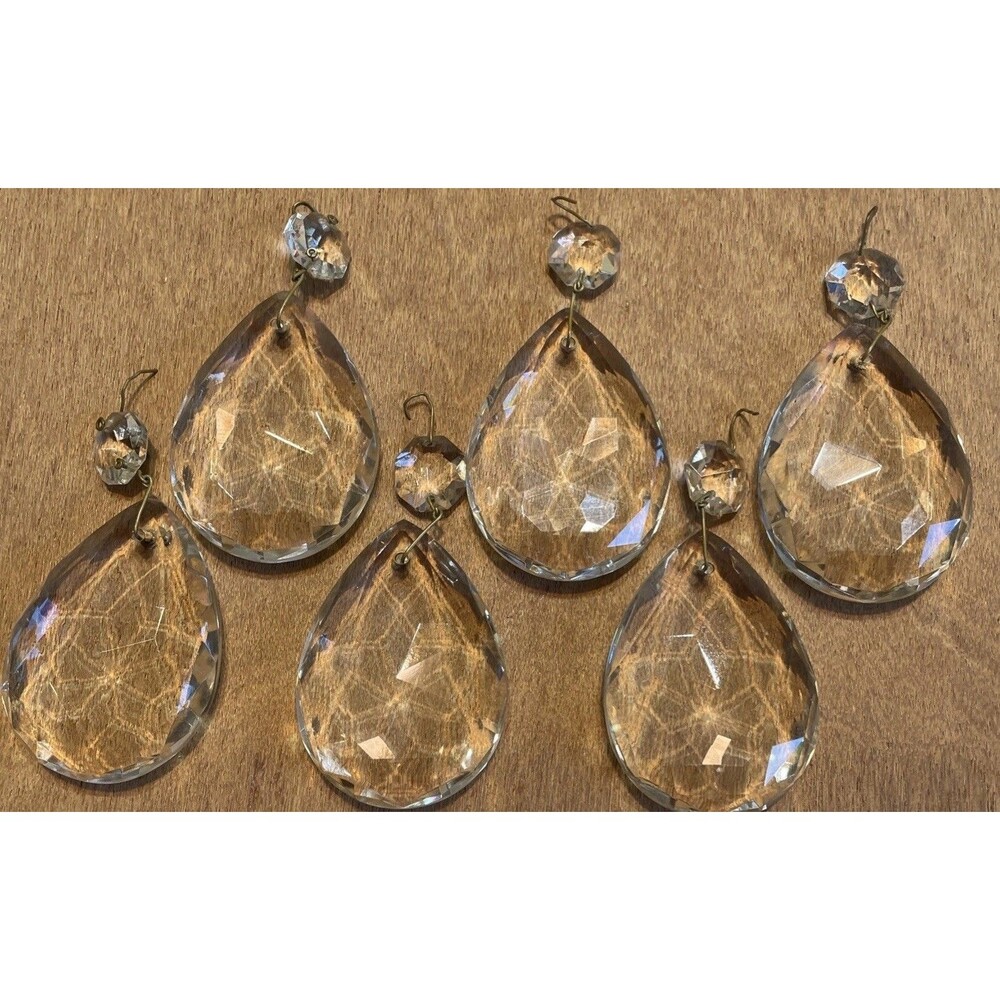 6 Antique Crystal Prisms for Chandelier 2.5” Vintage Clear Faceted Drops - Picture 2 of 10